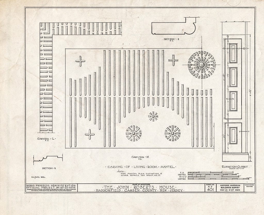 Blueprint HABS NJ,4-HADFI,7- (Sheet 12 of 27) - John Roberts House, 344 East Kings Highway, Haddonfield, Camden County, NJ