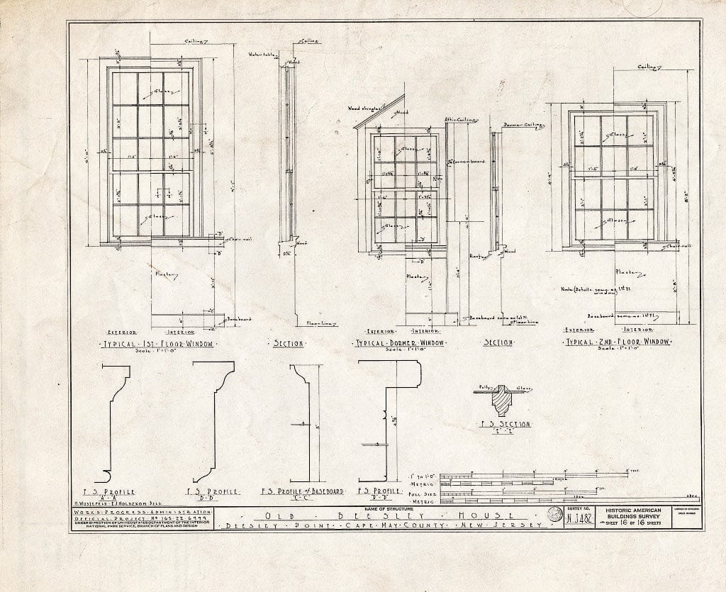 Blueprint HABS NJ,5-BEEPO,1- (Sheet 16 of 16) - Old Beesley House, U.S. Highway 9, Beesleys Point, Cape May County, NJ