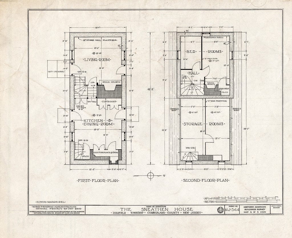 Blueprint HABS NJ,6-DERF.V,1- (Sheet 3 of 5) - Sneathen House, Deerfield Street, Deerfield, Cumberland County, NJ