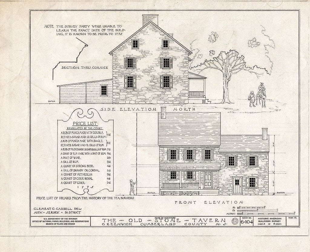 Blueprint HABS NJ,6-GREWI,1- (Sheet 3 of 8) - Old Stone Tavern, Main Street, Greenwich, Cumberland County, NJ