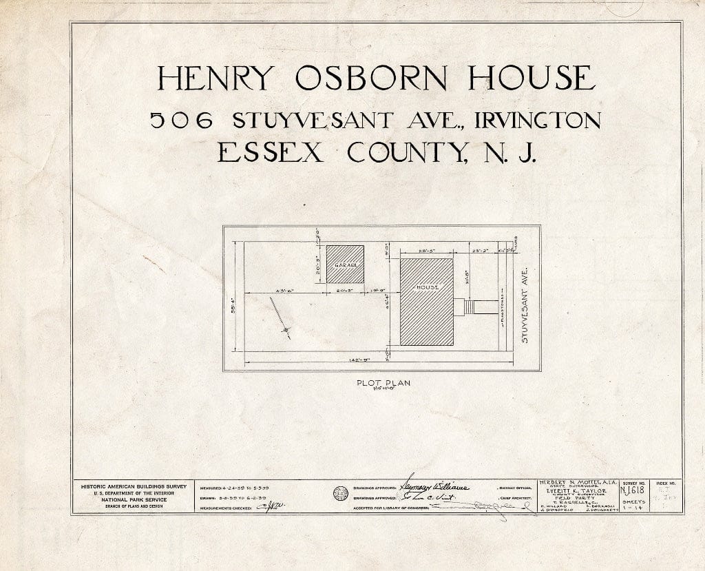 Blueprint HABS NJ,7-IRV,1- (Sheet 0 of 14) - Henry Osborn House, 506 Stuyvesant Avenue, Irvington, Essex County, NJ
