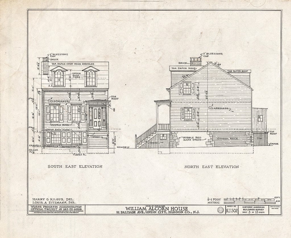 Blueprint HABS NJ,9-UNCI,1- (Sheet 3 of 13) - William Alcorn House, 91 Palisade Avenue, Union City, Hudson County, NJ