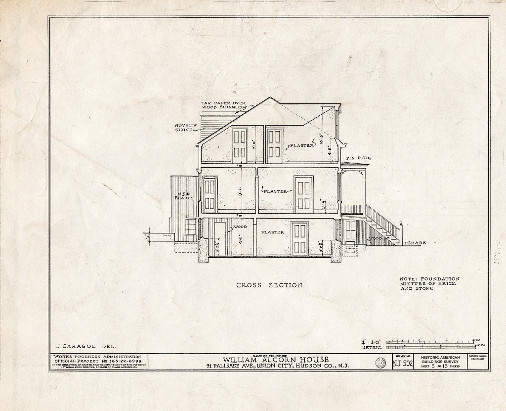 Blueprint HABS NJ,9-UNCI,1- (Sheet 5 of 13) - William Alcorn House, 91 Palisade Avenue, Union City, Hudson County, NJ