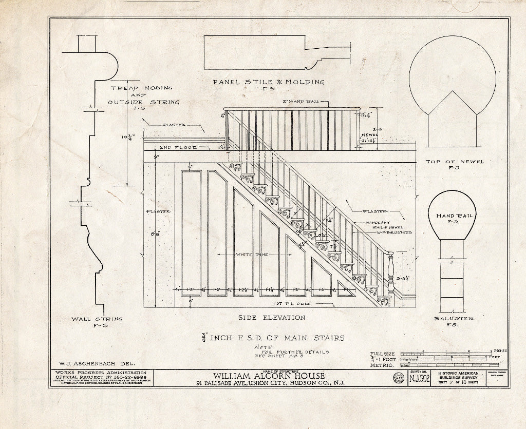 Blueprint HABS NJ,9-UNCI,1- (Sheet 7 of 13) - William Alcorn House, 91 Palisade Avenue, Union City, Hudson County, NJ