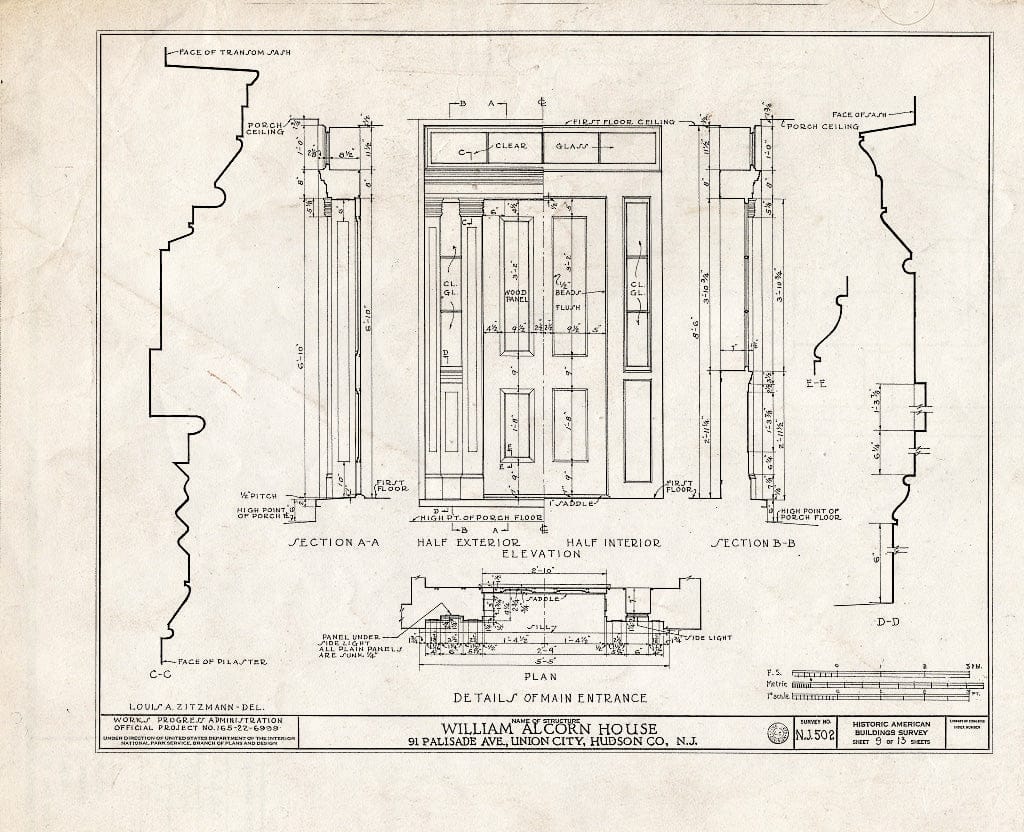 Blueprint HABS NJ,9-UNCI,1- (Sheet 9 of 13) - William Alcorn House, 91 Palisade Avenue, Union City, Hudson County, NJ