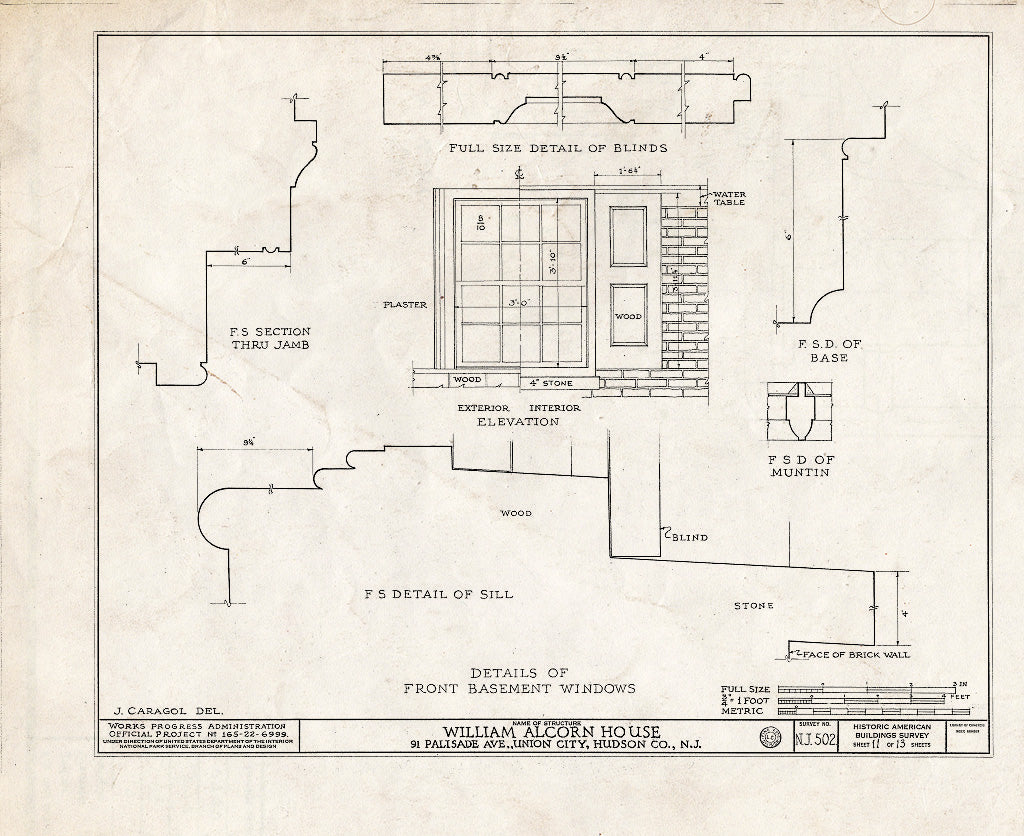 Blueprint HABS NJ,9-UNCI,1- (Sheet 11 of 13) - William Alcorn House, 91 Palisade Avenue, Union City, Hudson County, NJ