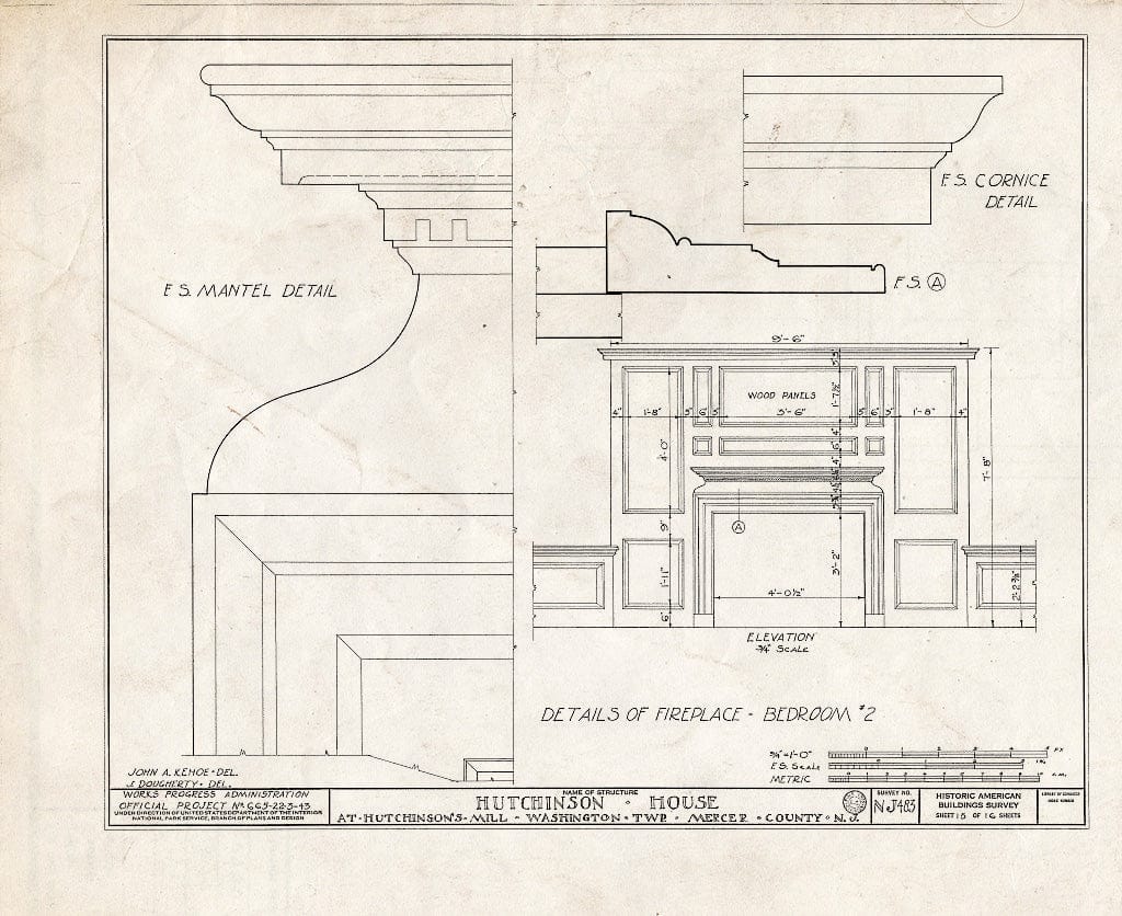 Blueprint HABS NJ,11-HUTMI,1- (Sheet 15 of 16) - Hutchinson House, Hutchinson Mills, Mercer County, NJ