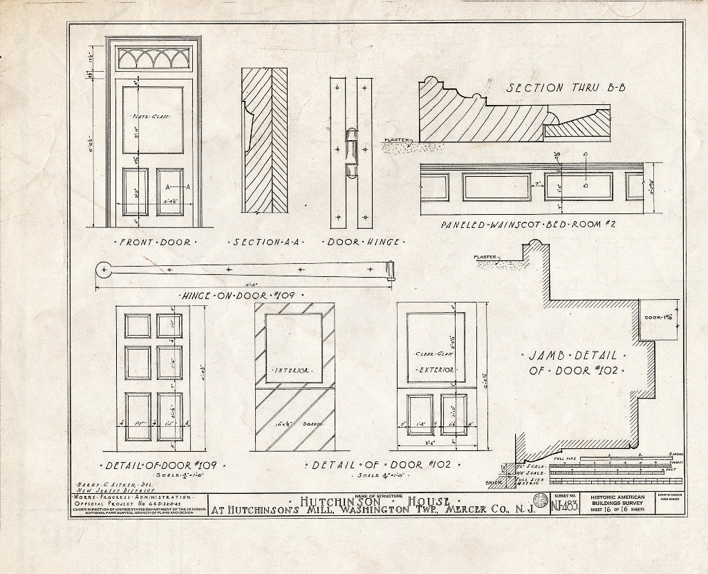 Blueprint HABS NJ,11-HUTMI,1- (Sheet 16 of 16) - Hutchinson House, Hutchinson Mills, Mercer County, NJ