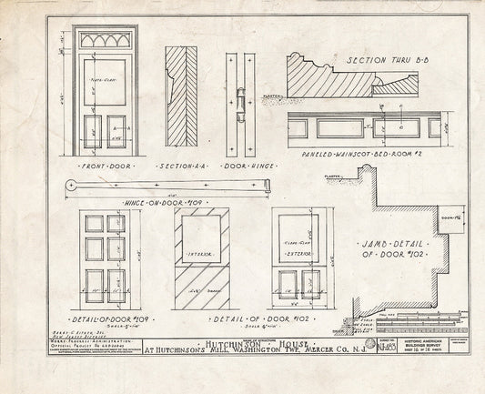 Blueprint HABS NJ,11-HUTMI,1- (Sheet 16 of 16) - Hutchinson House, Hutchinson Mills, Mercer County, NJ