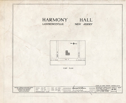 Blueprint HABS NJ,11-LAWR,1- (Sheet 0 of 12) - Harmony Hall, Main Street, Lawrenceville, Mercer County, NJ