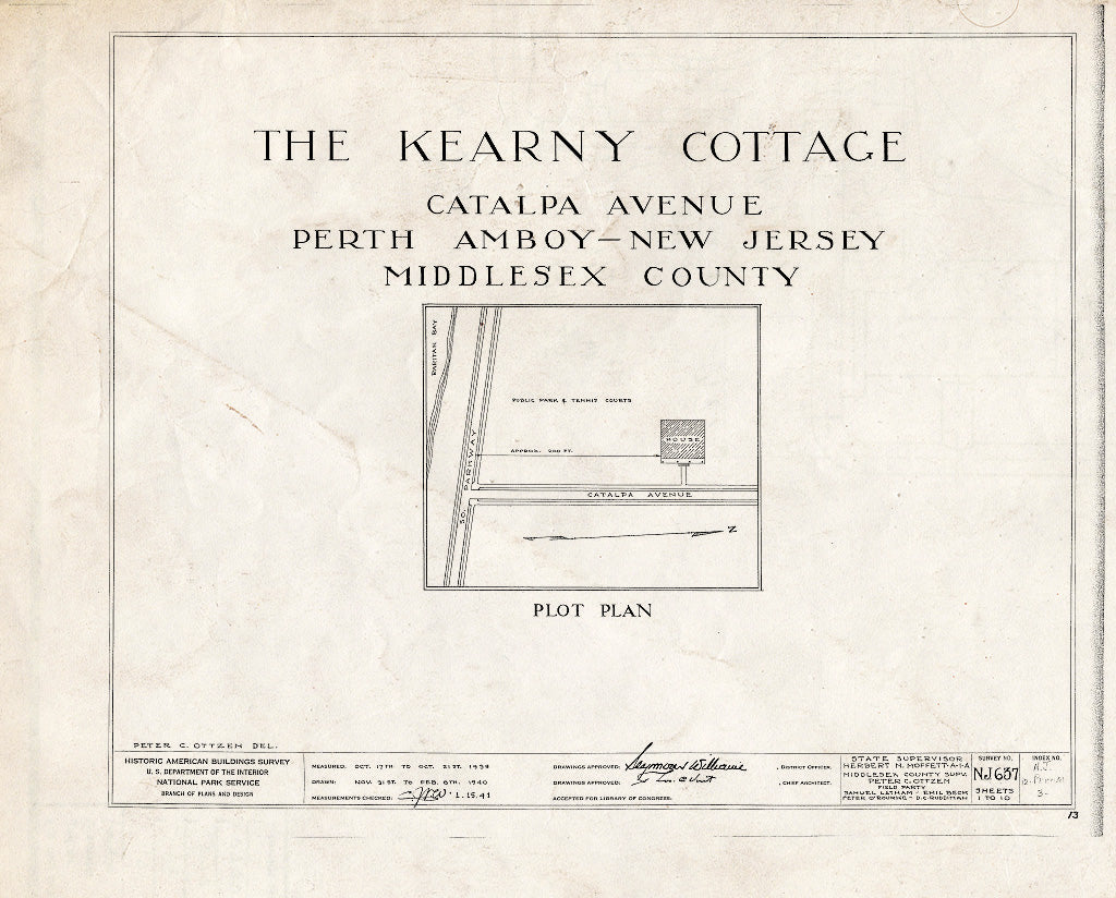 Blueprint HABS NJ,12-PERAM,3- (Sheet 0 of 10) - Kearny Cottage, Catalpa Avenue, Perth Amboy, Middlesex County, NJ