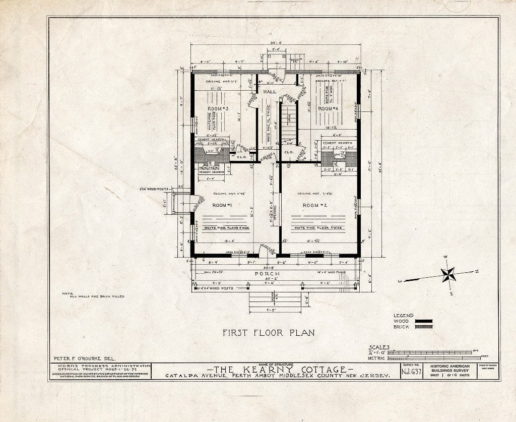 Blueprint HABS NJ,12-PERAM,3- (Sheet 1 of 10) - Kearny Cottage, Catalpa Avenue, Perth Amboy, Middlesex County, NJ