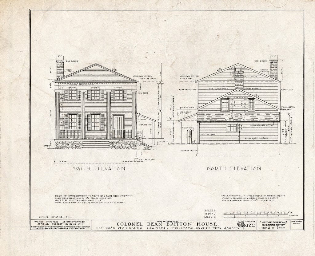 Blueprint HABS NJ,12-PLABO.V,2- (Sheet 5 of 12) - Colonel Dean Britton House, Dey Road, Plainsboro, Middlesex County, NJ