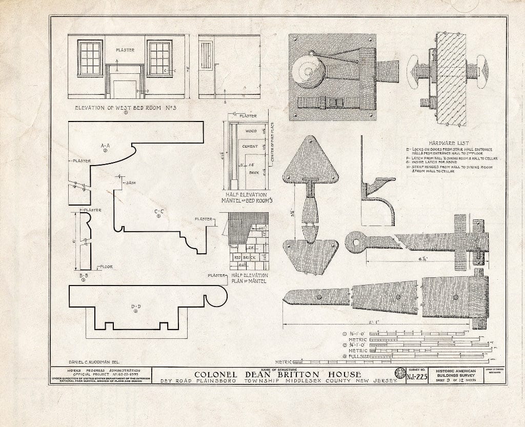 Blueprint HABS NJ,12-PLABO.V,2- (Sheet 9 of 12) - Colonel Dean Britton House, Dey Road, Plainsboro, Middlesex County, NJ