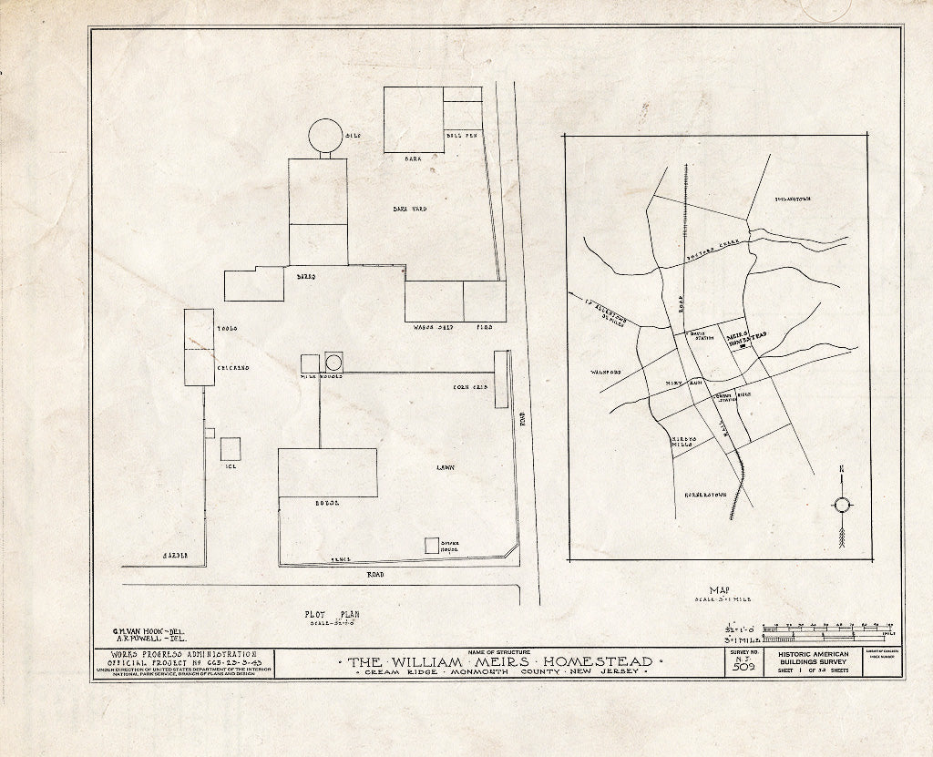 Blueprint HABS NJ,13-CREM.V,1- (Sheet 1 of 33) - William Meirs House, Cream Ridge, Monmouth County, NJ