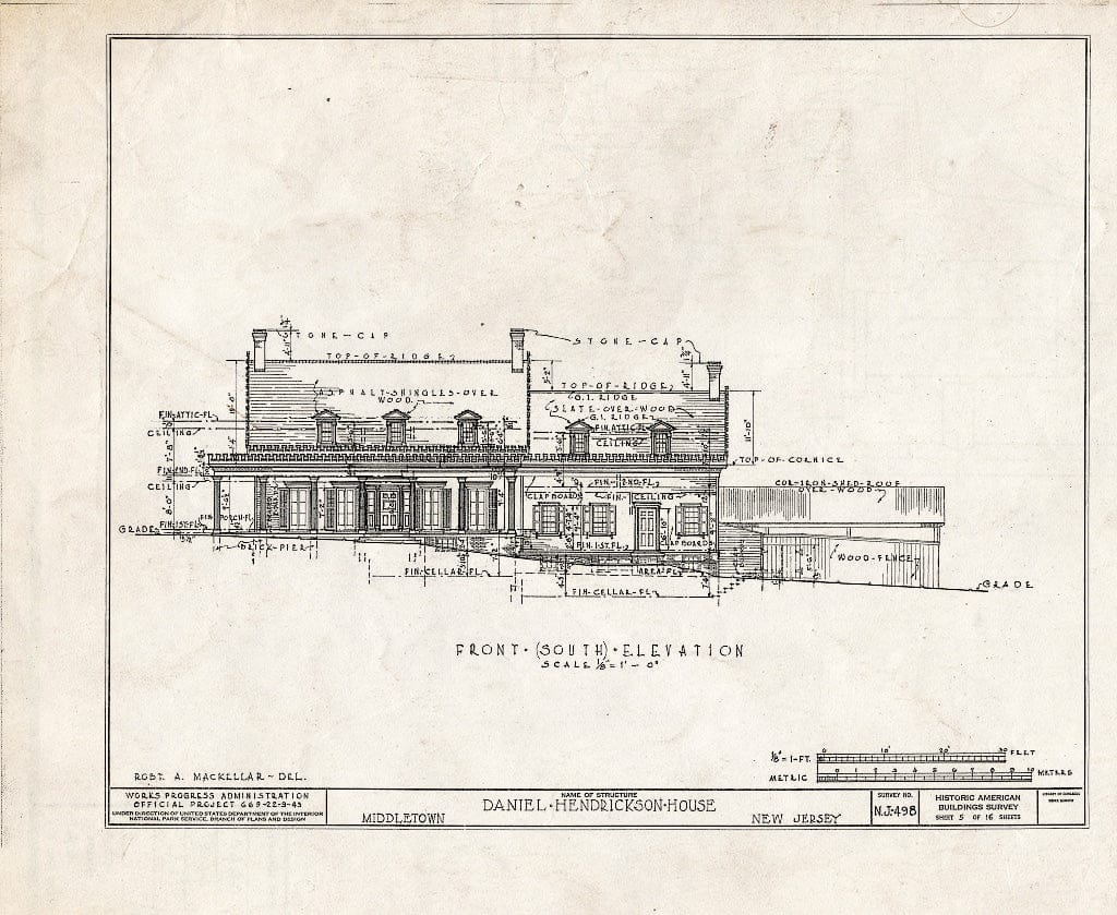 Blueprint HABS NJ,13-HOL,1- (Sheet 5 of 16) - Daniel Hendrickson House, Holland Road, Middletown, Monmouth County, NJ