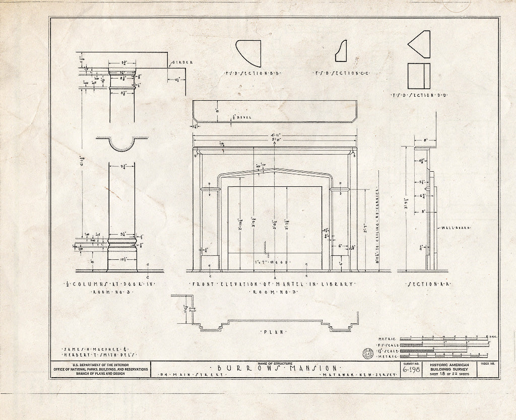 Blueprint HABS NJ,13-MAT,1- (Sheet 18 of 22) - Burrowes Mansion, 94 Main Street, Matawan, Monmouth County, NJ