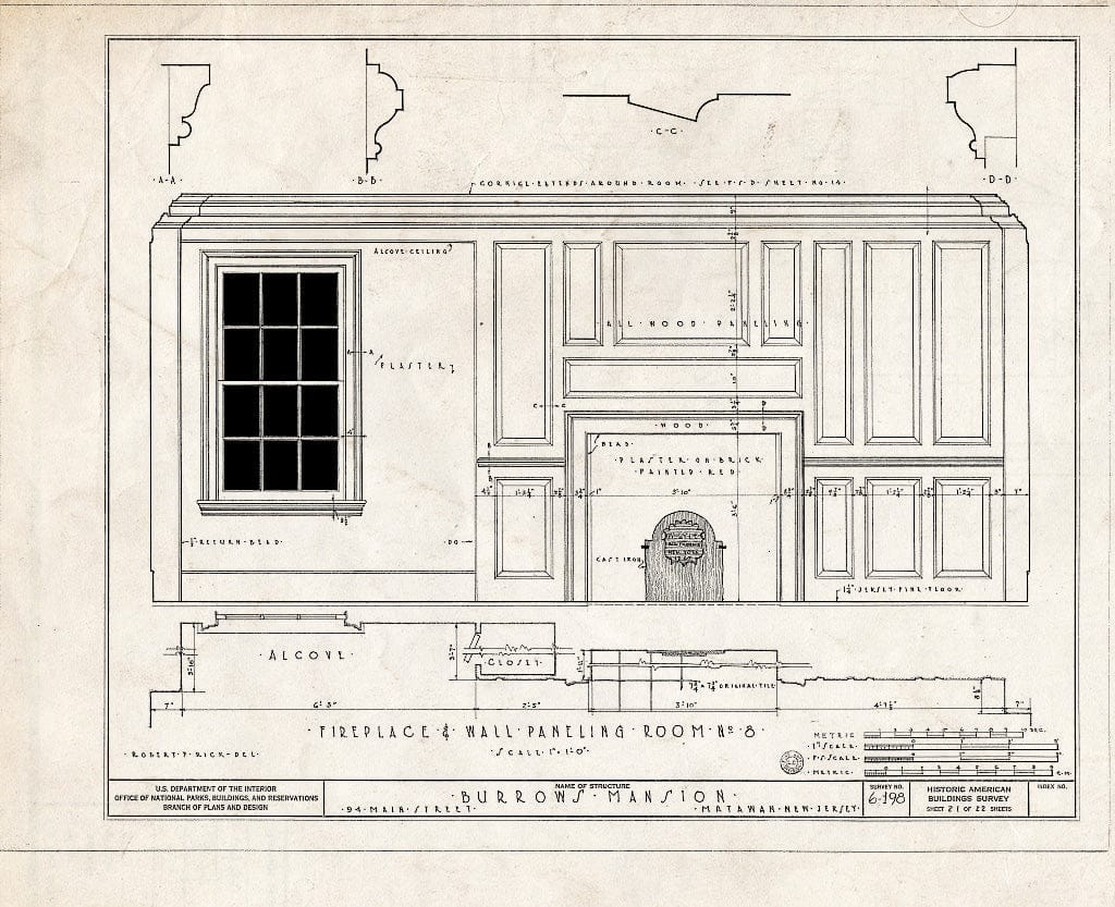 Blueprint HABS NJ,13-MAT,1- (Sheet 21 of 22) - Burrowes Mansion, 94 Main Street, Matawan, Monmouth County, NJ