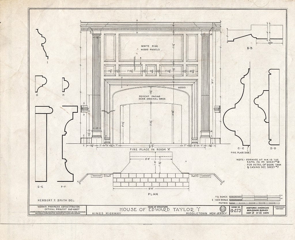 Blueprint HABS NJ,13-MIDTO,1- (Sheet 9 of 16) - Edward I. Taylor House, King's Highway, Middletown, Monmouth County, NJ