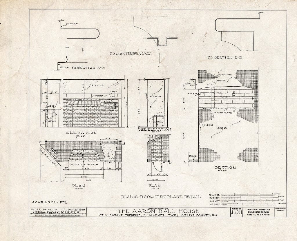 Blueprint HABS NJ,14-HANO,3- (Sheet 14 of 15) - Aaron Ball House, Mount Pleasant Turnpike, Hanover, Morris County, NJ