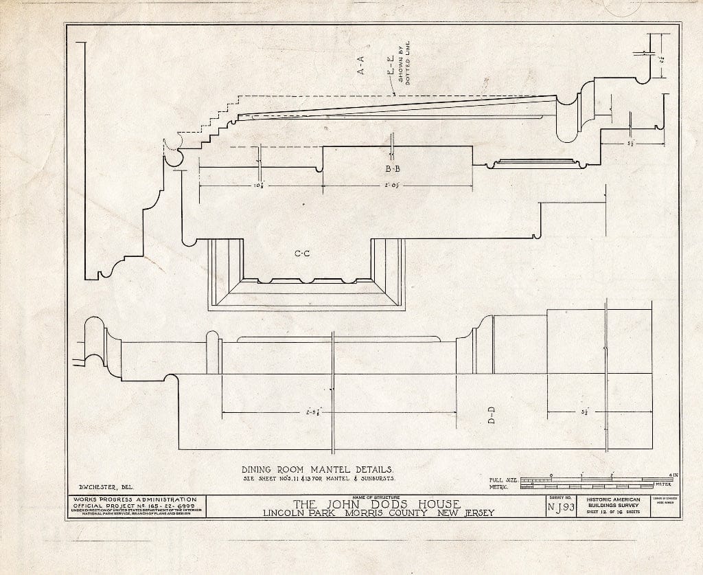 Blueprint HABS NJ,14-LINPA,2- (Sheet 12 of 16) - John Dods House, Highland Street, Lincoln Park, Morris County, NJ