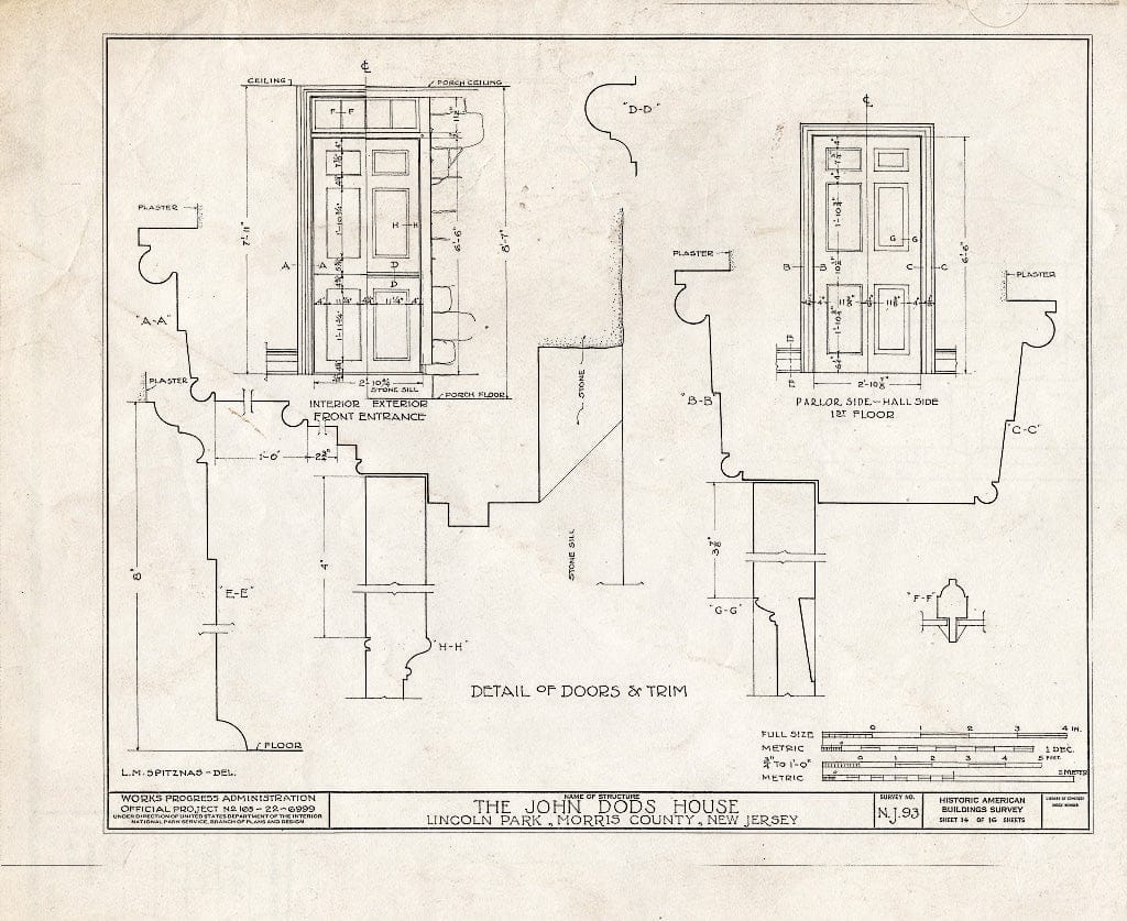 Blueprint HABS NJ,14-LINPA,2- (Sheet 14 of 16) - John Dods House, Highland Street, Lincoln Park, Morris County, NJ