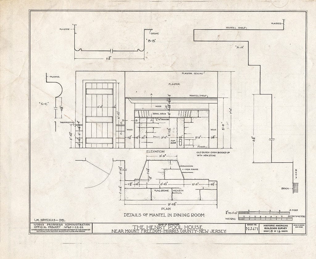 Blueprint HABS NJ,14-MOUFR.V,1- (Sheet 15 of 16) - Henry Pool House, County Road No. 20, Mount Freedom, Morris County, NJ
