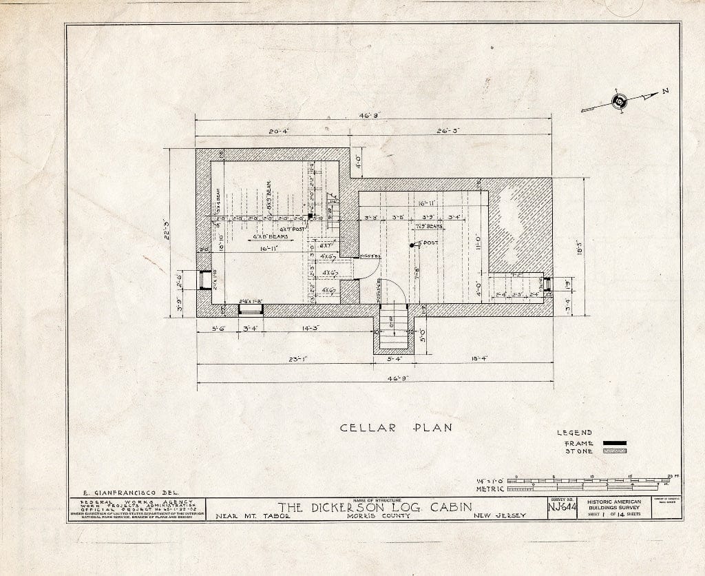 Blueprint HABS NJ,14-MOUTA.V,1- (Sheet 1 of 14) - Thomas Dickerson House, Tabor, Morris County, NJ