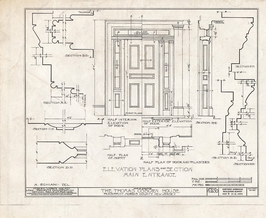 Blueprint HABS NJ,14-PAR.V,1- (Sheet 9 of 16) - Thomas Osborn House, Parsippany Road, Parsippany, Morris County, NJ