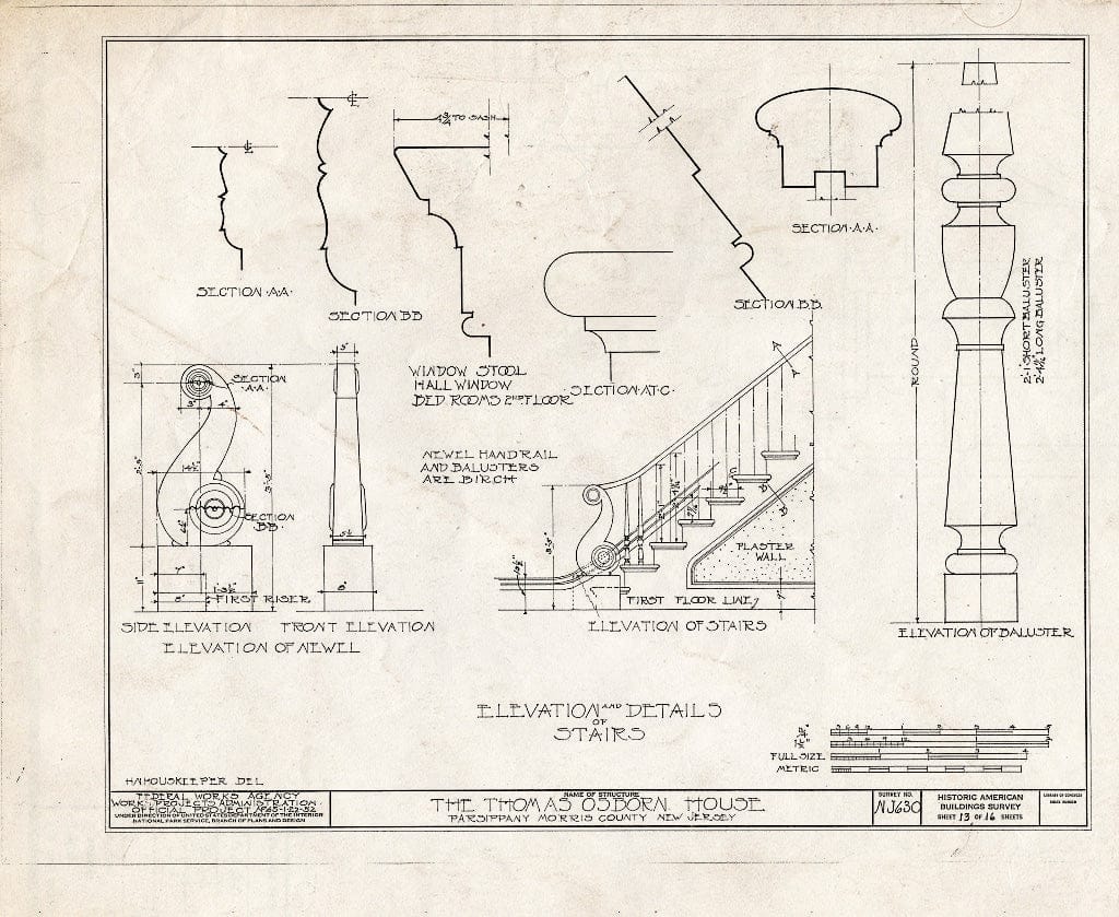 Blueprint HABS NJ,14-PAR.V,1- (Sheet 13 of 16) - Thomas Osborn House, Parsippany Road, Parsippany, Morris County, NJ