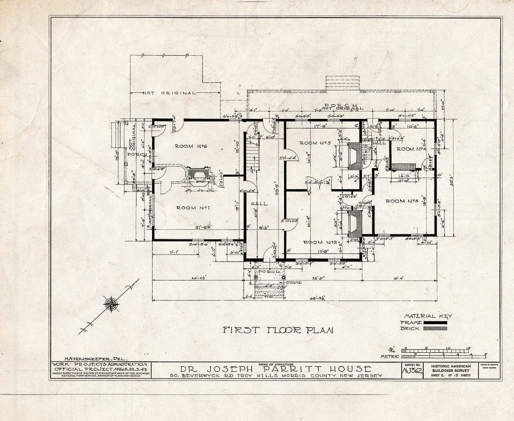 Blueprint HABS NJ,14-TROHI,1- (Sheet 2 of 15) - Dr. Joseph Parritt House, South Beverwyck Road, Troy Hills, Morris County, NJ