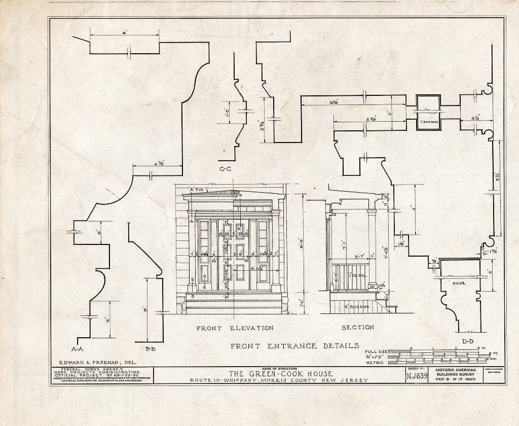 Blueprint HABS NJ,14-Whip.V,1- (Sheet 8 of 13) - Green-Cook House, Route 10, Whippany, Morris County, NJ