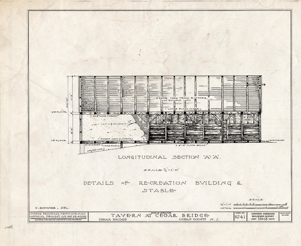 Blueprint HABS NJ,15-,1- (Sheet 18 of 18) - Cedar Bridge Tavern, Cedar Bridge, Ocean County, NJ