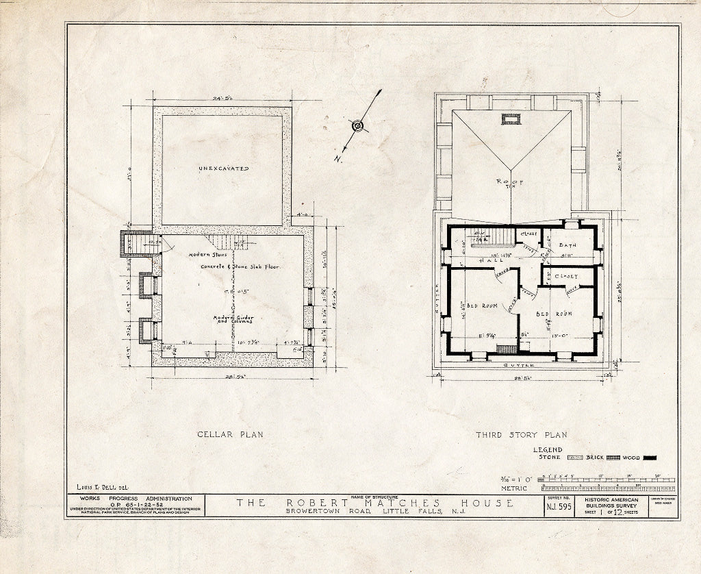 Blueprint HABS NJ,16-LITFA,3- (Sheet 1 of 12) - Robert Matches House, Browertown Road, Little Falls, Passaic County, NJ