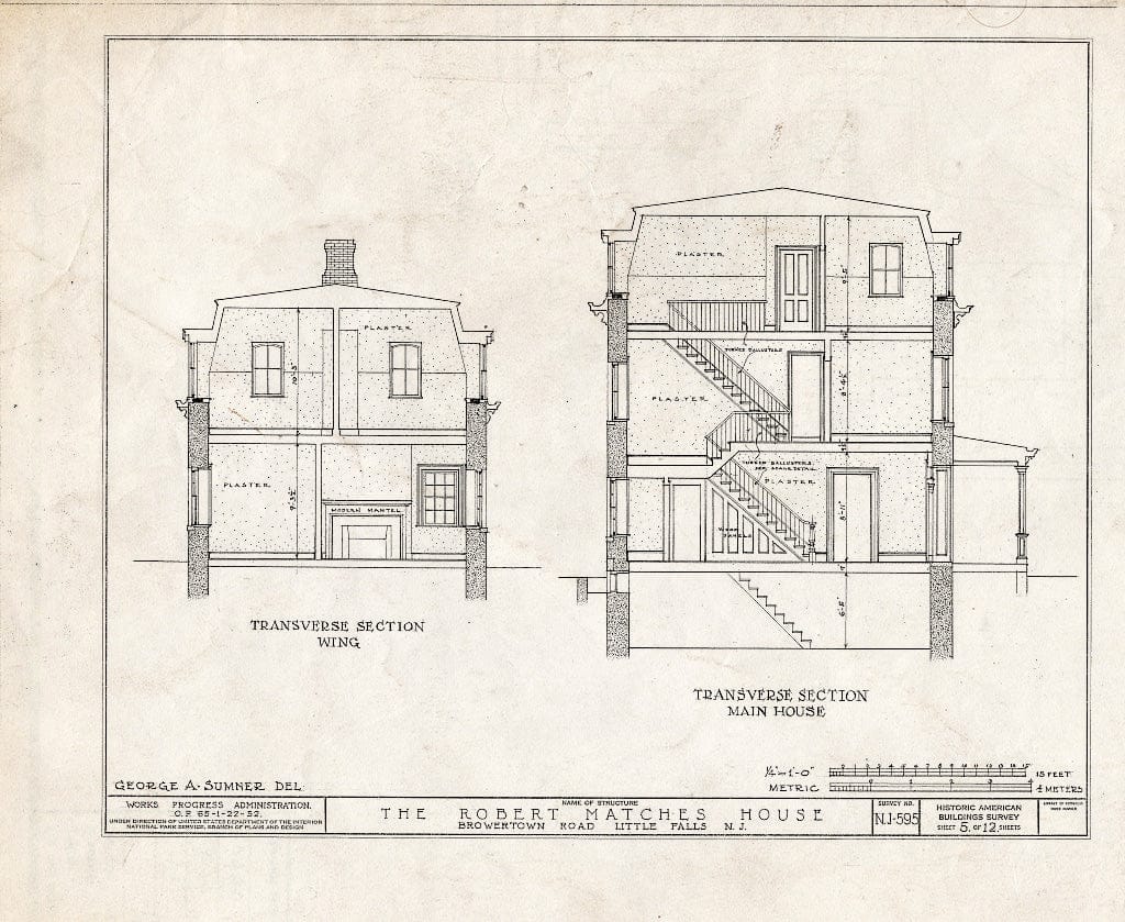 Blueprint HABS NJ,16-LITFA,3- (Sheet 5 of 12) - Robert Matches House, Browertown Road, Little Falls, Passaic County, NJ