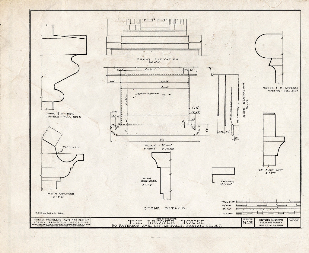 Blueprint HABS NJ,16-LITFA,2- (Sheet 17 of 24) - Brower House, 50 Paterson Avenue, Little Falls, Passaic County, NJ