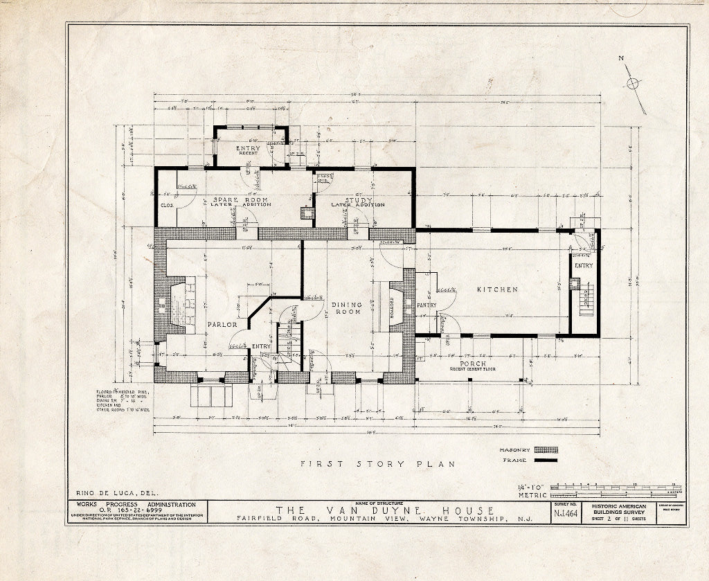 Blueprint HABS NJ,16-MOUV,1- (Sheet 2 of 11) - Van Duyne House, 636 Fairfield Road, Mountain View, Passaic County, NJ