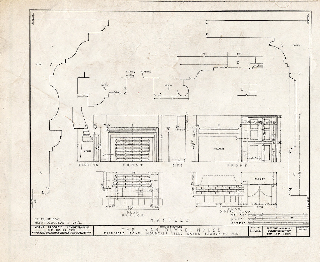 Blueprint HABS NJ,16-MOUV,1- (Sheet 10 of 11) - Van Duyne House, 636 Fairfield Road, Mountain View, Passaic County, NJ