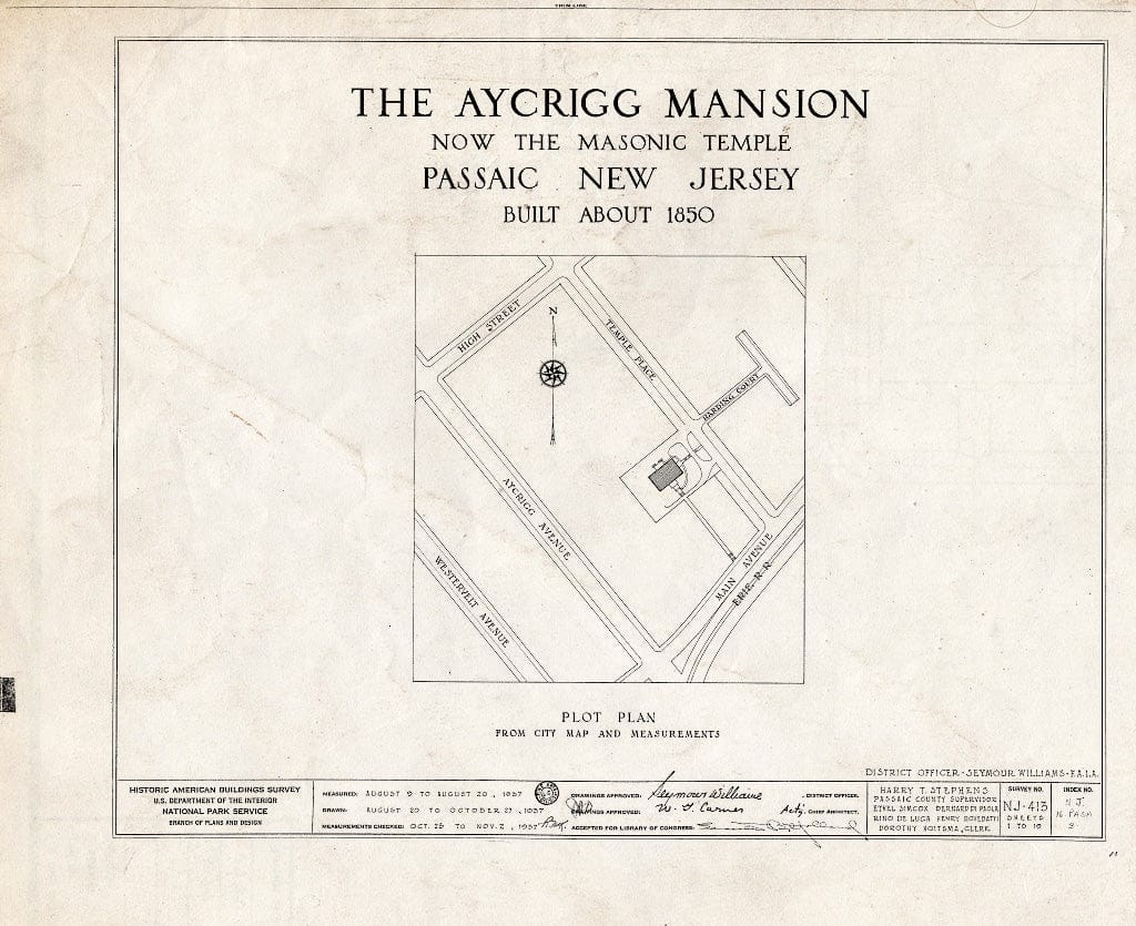 Blueprint HABS NJ,16-PASA,3- (Sheet 0 of 19) - Aycrigg Mansion, Main Avenue, Passaic, Passaic County, NJ