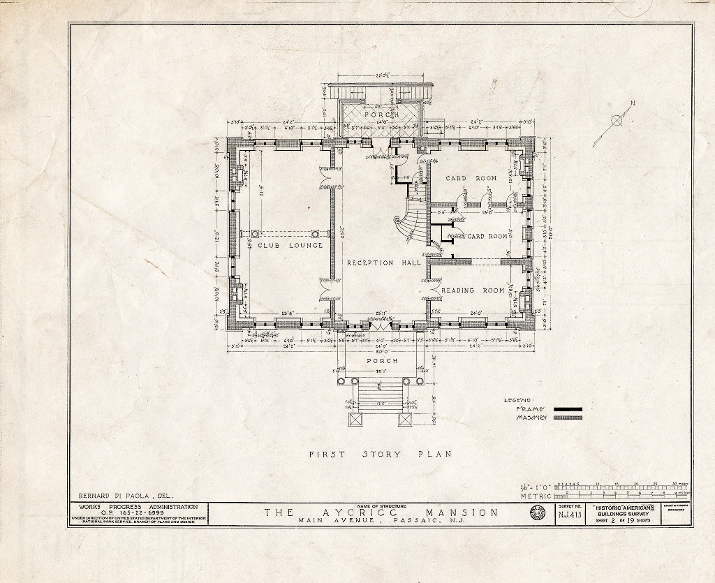 Blueprint HABS NJ,16-PASA,3- (Sheet 2 of 19) - Aycrigg Mansion, Main Avenue, Passaic, Passaic County, NJ