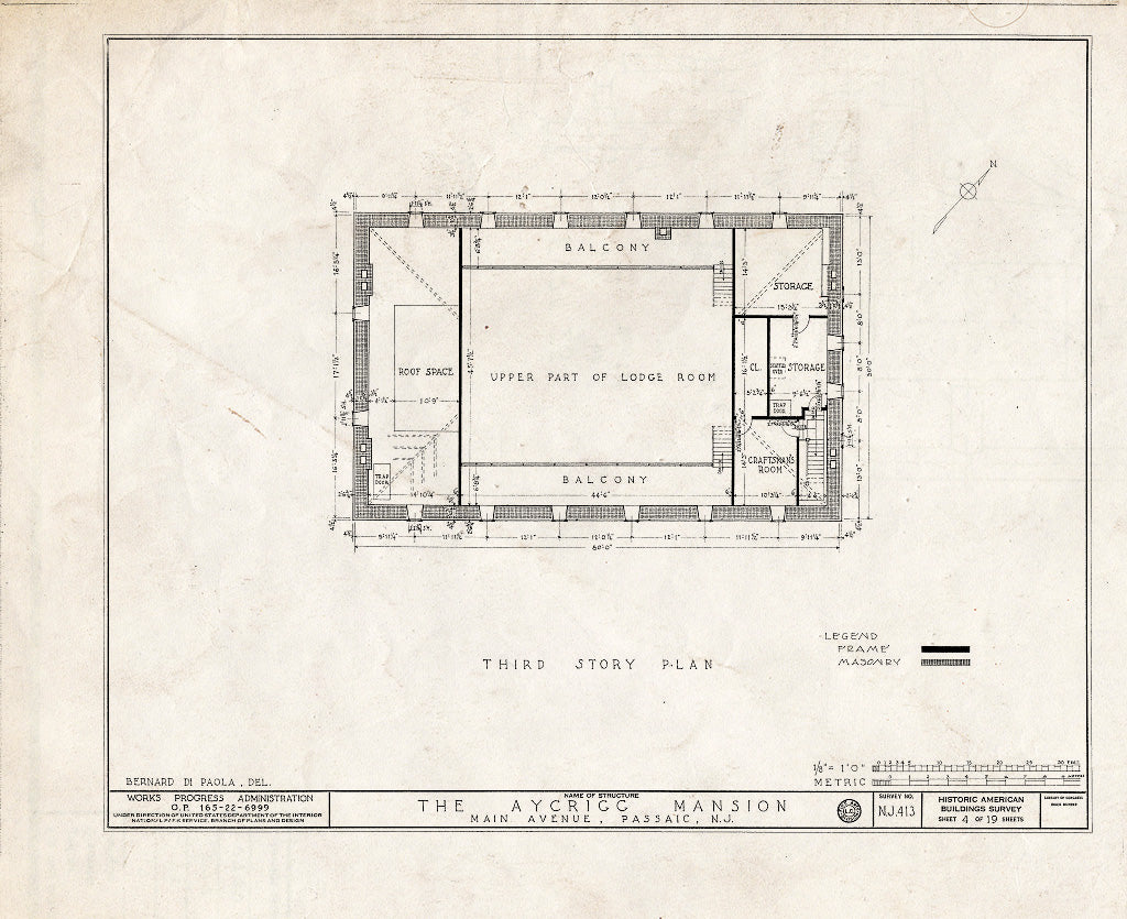 Blueprint HABS NJ,16-PASA,3- (Sheet 4 of 19) - Aycrigg Mansion, Main Avenue, Passaic, Passaic County, NJ
