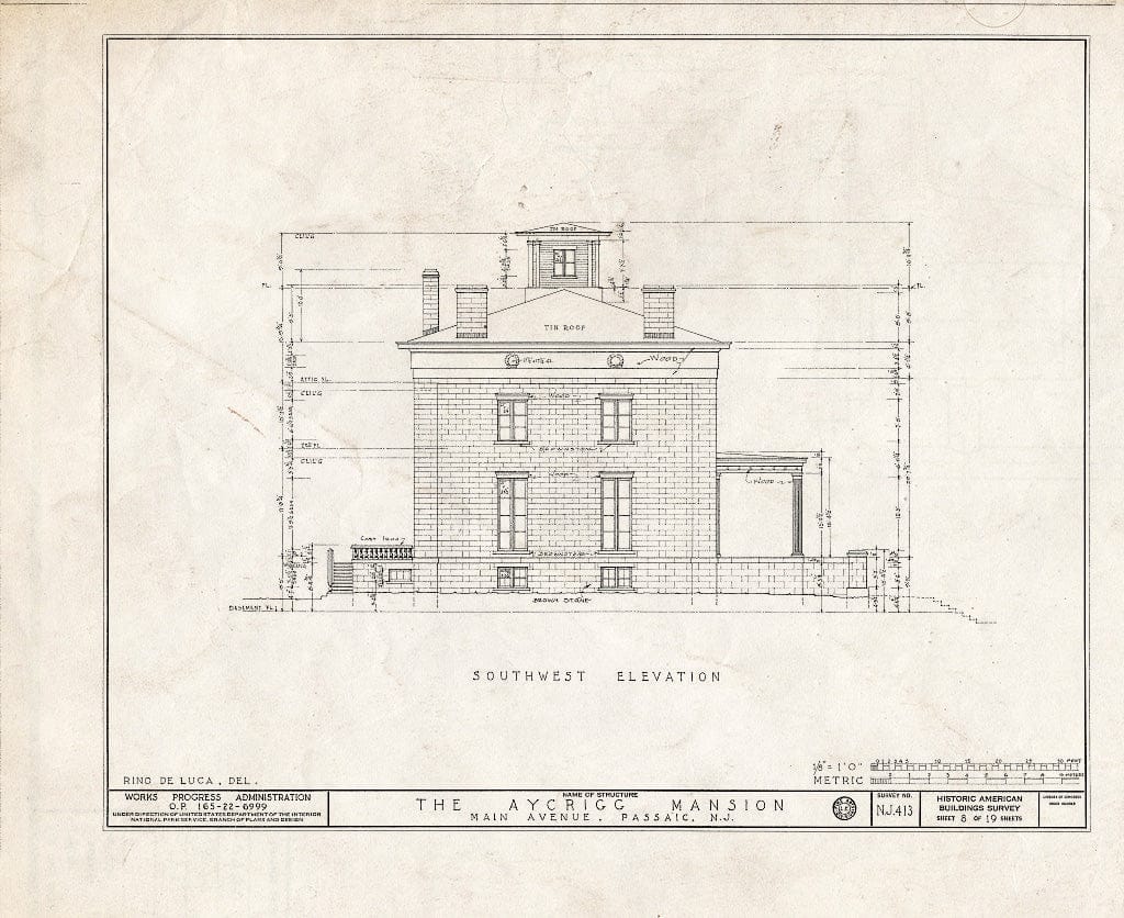 Blueprint HABS NJ,16-PASA,3- (Sheet 8 of 19) - Aycrigg Mansion, Main Avenue, Passaic, Passaic County, NJ