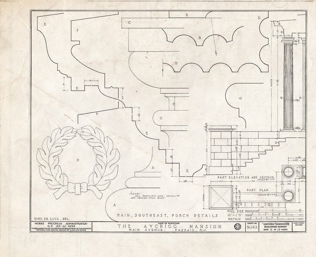 Blueprint HABS NJ,16-PASA,3- (Sheet 9 of 19) - Aycrigg Mansion, Main Avenue, Passaic, Passaic County, NJ