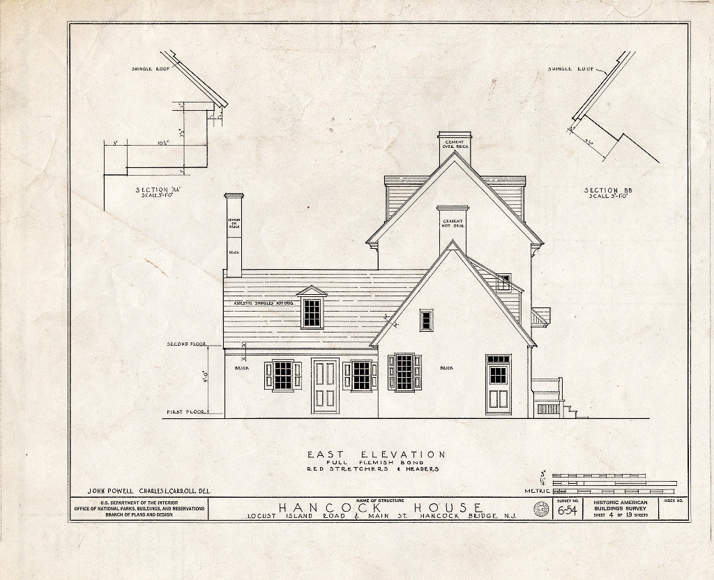 Blueprint HABS NJ,17-HANBR,1- (Sheet 4 of 19) - Hancock House, Locust Island Road & Main Street, Hancocks Bridge, Salem County, NJ