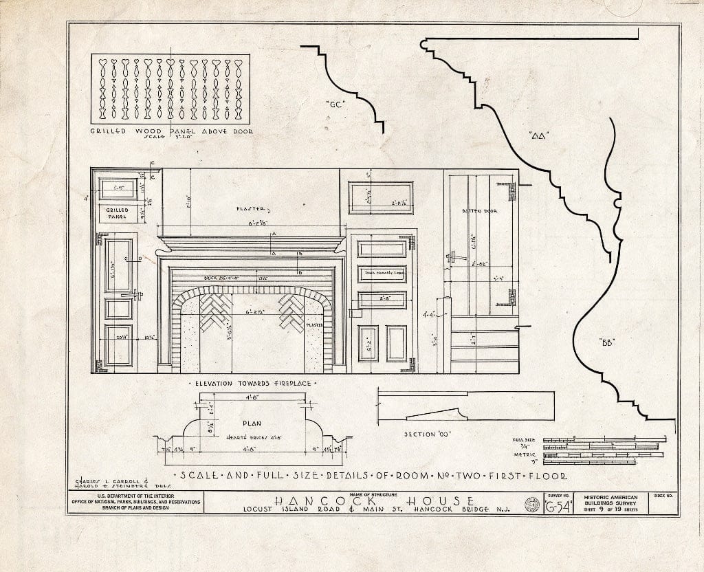 Blueprint HABS NJ,17-HANBR,1- (Sheet 9 of 19) - Hancock House, Locust Island Road & Main Street, Hancocks Bridge, Salem County, NJ