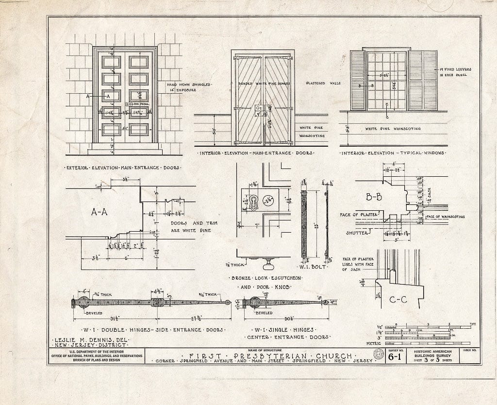 Blueprint HABS NJ,20-SPRIF,1- (Sheet 3 of 5) - First Presbyterian Church, Main Street & Springfield Avenue, Springfield, Union County, NJ