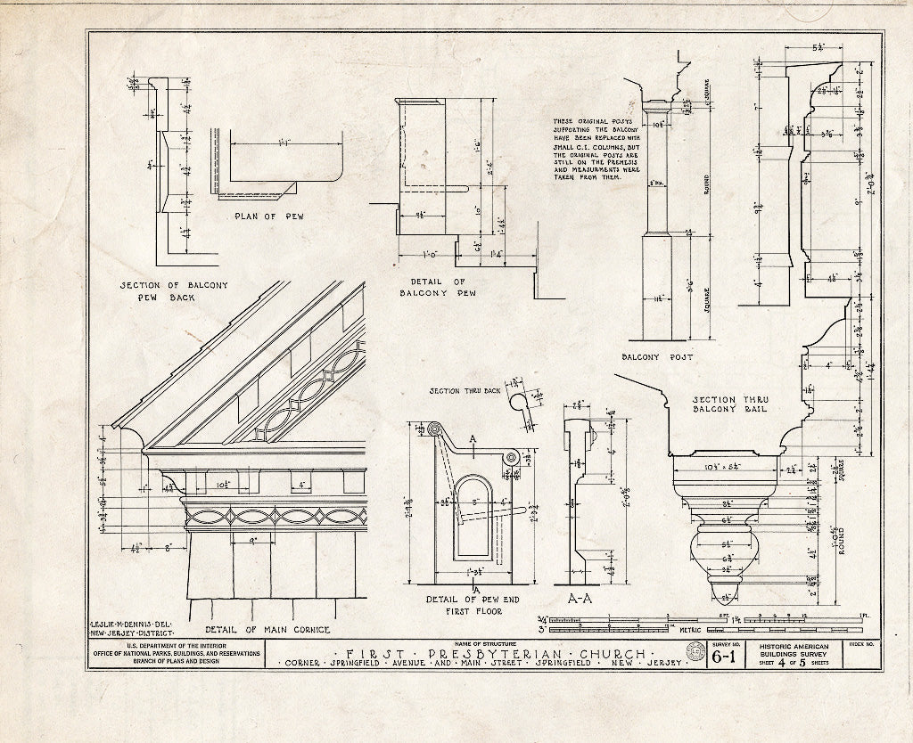 Blueprint HABS NJ,20-SPRIF,1- (Sheet 4 of 5) - First Presbyterian Church, Main Street & Springfield Avenue, Springfield, Union County, NJ