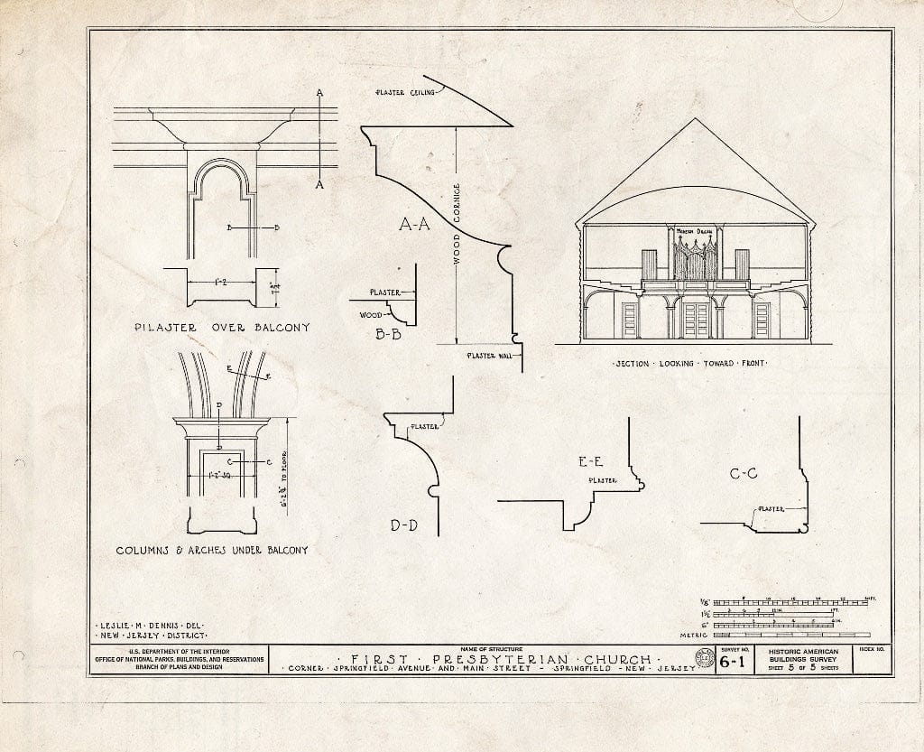Blueprint HABS NJ,20-SPRIF,1- (Sheet 5 of 5) - First Presbyterian Church, Main Street & Springfield Avenue, Springfield, Union County, NJ
