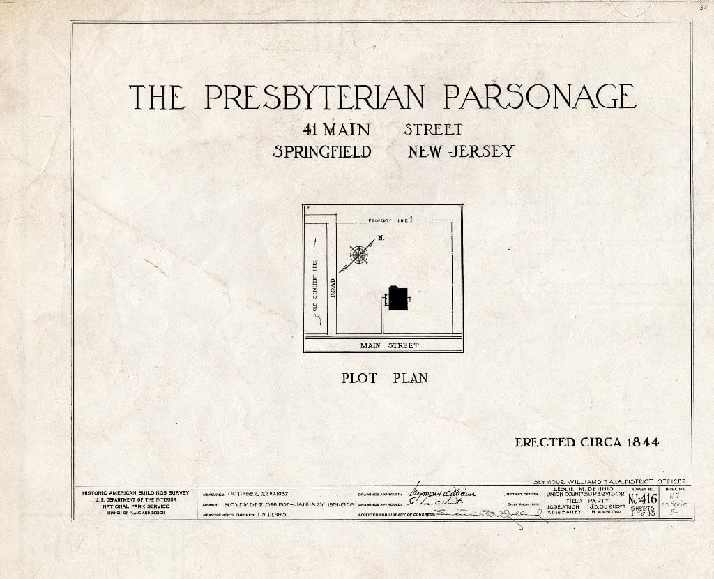 Blueprint HABS NJ,20-SPRIF,5- (Sheet 0 of 15) - First Presbyterian Church, Parsonage, 41 Main Street, Springfield, Union County, NJ