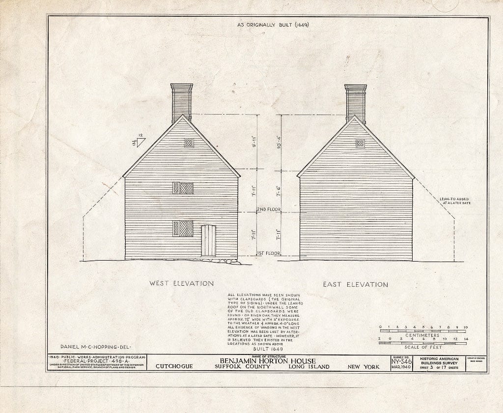Blueprint HABS NY,52-Cutch,1- (Sheet 3 of 17) - Horton-Wickham-Landon House, Kings Highway (Moved from NY, Southhold), Cutchogue, Suffolk County, NY